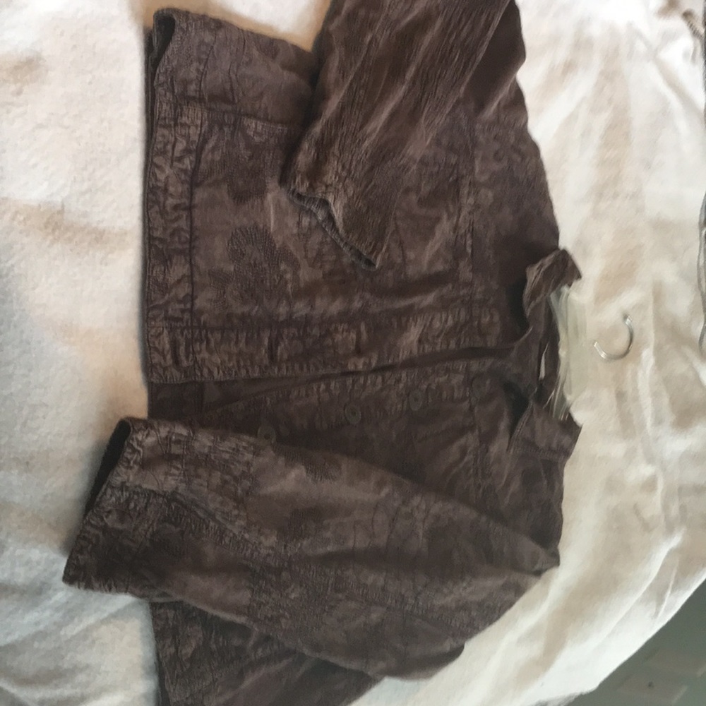 brown embroidered jacket with front pockets